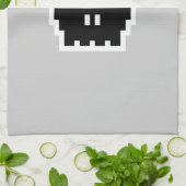 レトロの黒い8ビットスカル キッチンタオル (折り畳み)