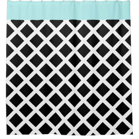 レトロの黒く及び白いチェッカーボードwの水のボーダー シャワーカーテン (正面)