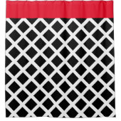レトロの黒く及び白いチェッカーボードwの赤いボーダー シャワーカーテン (正面)