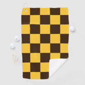 レトロの黒と黄色の市松模様に四角形パターン ゴルフタオル (インサイチュ)
