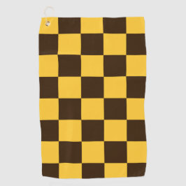 レトロの黒と黄色の市松模様に四角形パターン ゴルフタオル