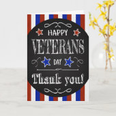 レトロの黒板退役軍人の日(星と縞付き) カード (黄色い花)