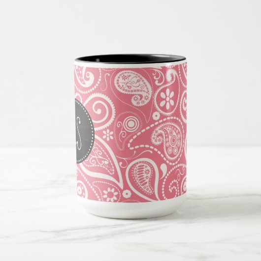 レトロの黒板; 赤面のピンクのペイズリー; 花柄 マグカップ (中央)