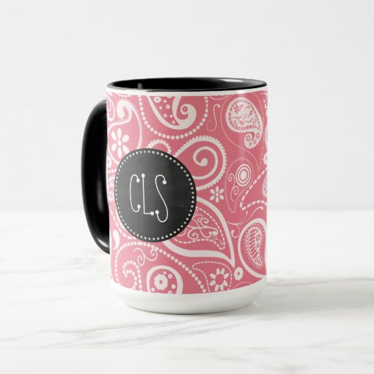 レトロの黒板; 赤面のピンクのペイズリー; 花柄 マグカップ (正面左)
