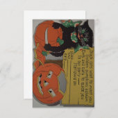 レトロの黒猫のハローウィンパーティの招待状 招待状 (正面/裏面)