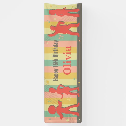 レトロの10代のなディスコのダンスの誕生会の旗 横断幕 (縦)