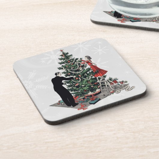 レトロの40年代のクリスマスツリー コースター (左側)