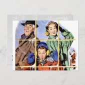 レトロの50年代のクリスマスの窓 シーズンポストカード (正面/裏面)