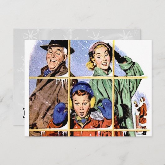 レトロの50年代のクリスマスの窓 シーズンポストカード (正面/裏面)