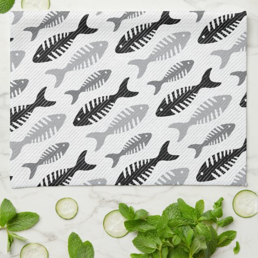 レトロの50年代のシーフードのレストランの魚の骨パターン キッチンタオル (折り畳み)