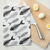 レトロの50年代のシーフードのレストランの魚の骨パターン キッチンタオル (四つ折り)