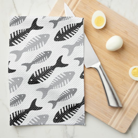 レトロの50年代のシーフードのレストランの魚の骨パターン キッチンタオル (四つ折り)