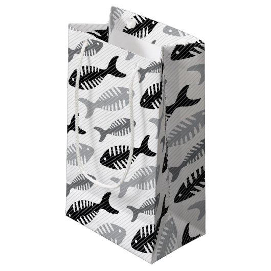 レトロの50年代のシーフードのレストランの魚の骨パターン スモールペーパーバッグ (正面アングル)