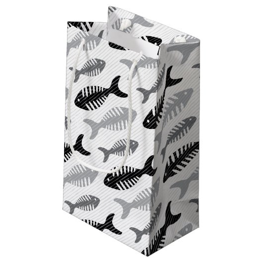 レトロの50年代のシーフードのレストランの魚の骨パターン スモールペーパーバッグ (裏面アングル)