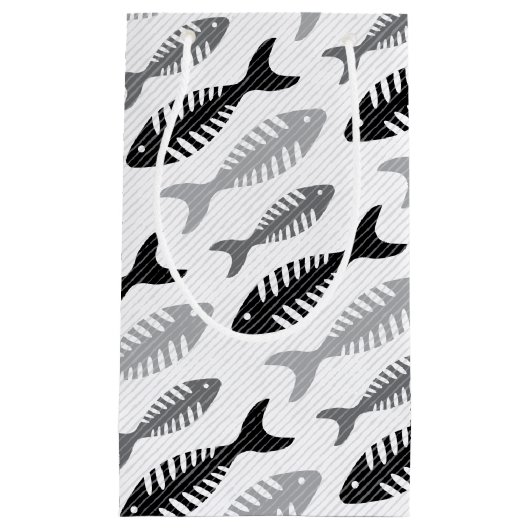 レトロの50年代のシーフードのレストランの魚の骨パターン スモールペーパーバッグ (正面)