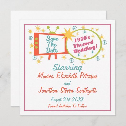 レトロの50年代のテーマの保存日付カード セーブザデート (正面/裏面)