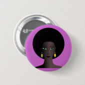 レトロの70年代のアフリカの緑色の目の女性の漫画の姿 缶バッジ (正面&裏面)