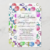 レトロの80年代の90年代のネオンカラフルなリングキャンデーの破裂音 招待状 (正面/裏面)