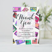 レトロの80年代の90年代のネオンパターン(の模様が)あるなカセットテープ サンキューカード (スタンド正面)