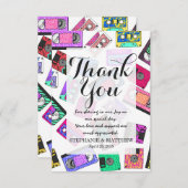 レトロの80年代の90年代のネオンパターン(の模様が)あるなカセットテープ サンキューカード (正面/裏面)