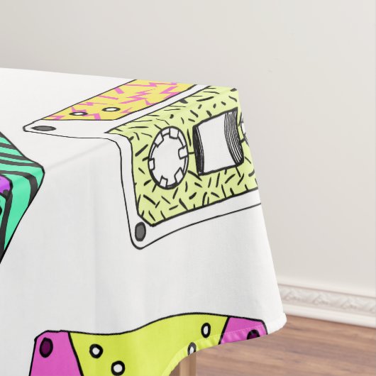 レトロの80年代の90年代のネオンパターン(の模様が)あるなカセットテープ テーブルクロス (インサイチュ)