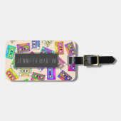 レトロの80年代の90年代のネオンパターン（の模様が）あるなカセットテープ ラゲッジタグ (正面横)