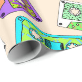 レトロの80年代の90年代のネオンパターン(の模様が)あるなカセットテープ ラッピングペーパー (ロールコーナー)