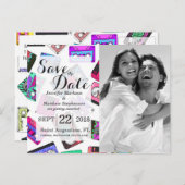 レトロの80年代の90年代のネオンパターン(の模様が)あるなカセットテープ 案内ポストカード (正面/裏面)