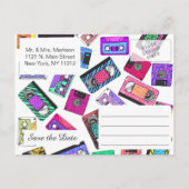 レトロの80年代の90年代のネオンパターン(の模様が)あるなカセットテープ 案内ポストカード (裏面)