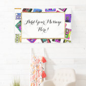 レトロの80年代の90年代のネオンパターン(の模様が)あるなカセットテープ 横断幕 (インサイチュ)