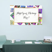 レトロの80年代の90年代のネオンパターン(の模様が)あるなカセットテープ 横断幕 (トレードショー)