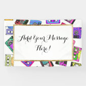 レトロの80年代の90年代のネオンパターン(の模様が)あるなカセットテープ 横断幕 (横)