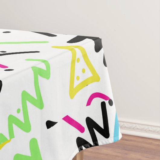 レトロの80年代の90年代のネオンピンクの青緑の黄色い落書き テーブルクロス (インサイチュ)