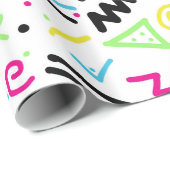 レトロの80年代の90年代のネオンピンクの青緑の黄色い落書き ラッピングペーパー (ロールコーナー)