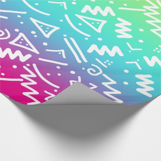 レトロの80年代の90年代のネオン虹によってスケッチされる落書き ラッピングペーパー (角)