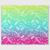 レトロの80年代の90年代のネオン虹によってスケッチされる落書き ラッピングペーパー (フラット)