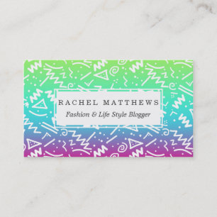 レトロの80年代の90年代のネオン虹によってスケッチされる落書き 名刺