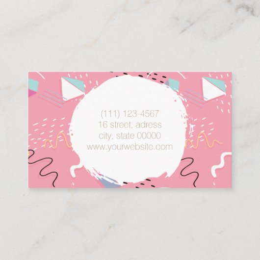 レトロの80年代の90年代のピンクによってスケッチされる落書きの形 名刺 (裏面)