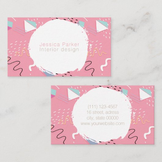 レトロの80年代の90年代のピンクによってスケッチされる落書きの形 名刺 (正面/裏面)