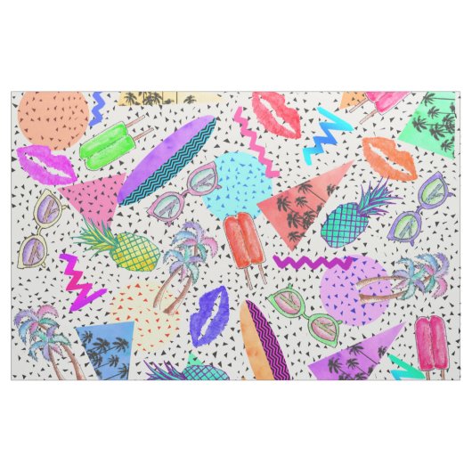 レトロの80年代の90年代の夏のビーチのコラージュパターン ファブリック (ヤード)