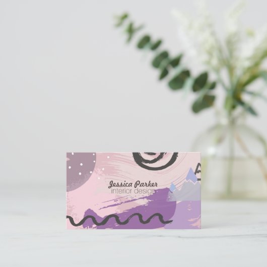 レトロの80年代の90年代の紫色のスケッチされた落書きの形 名刺 (スタンド正面)