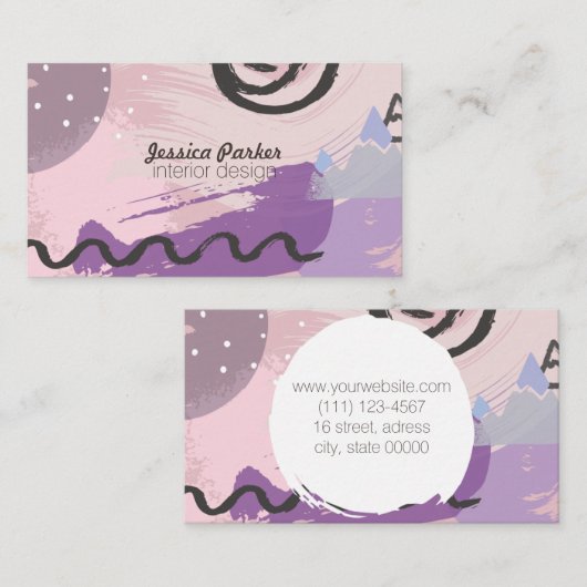 レトロの80年代の90年代の紫色のスケッチされた落書きの形 名刺 (正面/裏面)