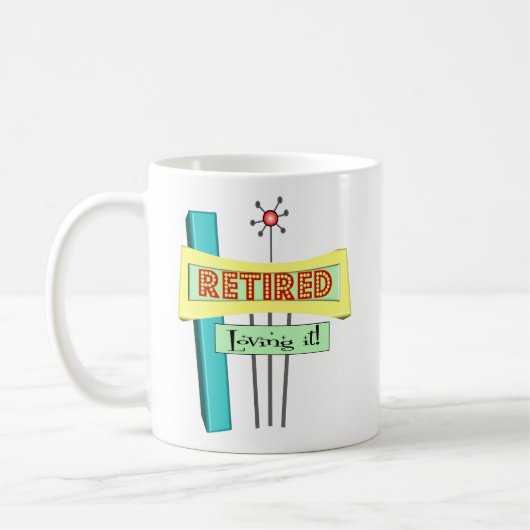 レトロの"退職した"および"愛することそれを" コーヒーマグカップ (左)