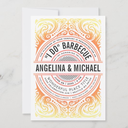 レトロのDeco私はBBQの招待状のグリルの火|の白をします 招待状 (正面)