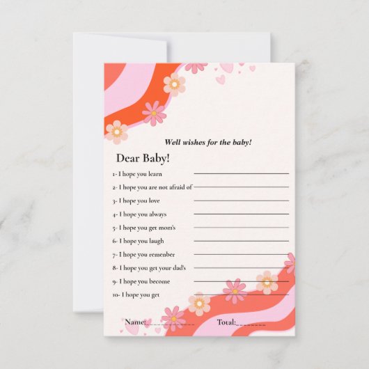 レトロのGroovyは赤ちゃんシャワーゲームカードを願う 招待状 (正面)