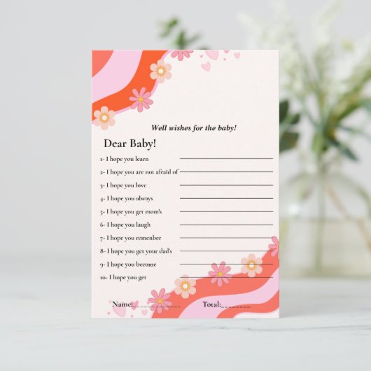 レトロのGroovyは赤ちゃんシャワーゲームカードを願う 招待状 (スタンド正面)