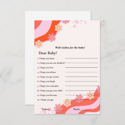 レトロのGroovyは赤ちゃんシャワーゲームカードを願う 招待状 (正面/裏面)