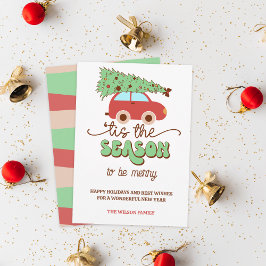 レトロのGroovyクリスマスツリー車この季節 シーズンカード