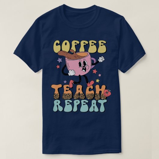レトロのGroovyコーヒ教えーのリピーター Tシャツ (デザイン正面)