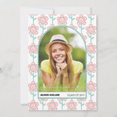 レトロのgroovyピンクとアクアの花70s卒業 招待状 (裏面)